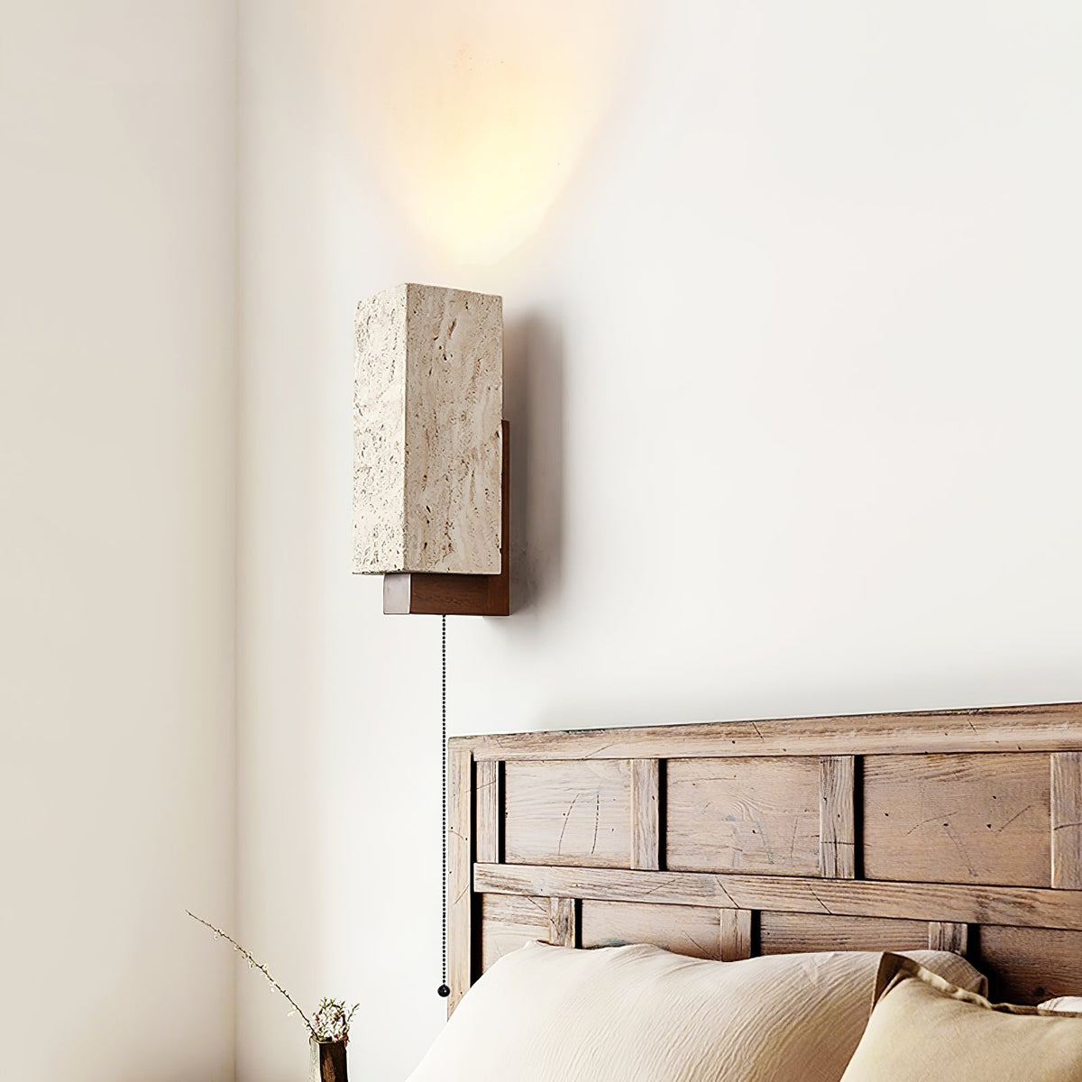 Terra Form Travertine Wall Sconce with Wood Accent