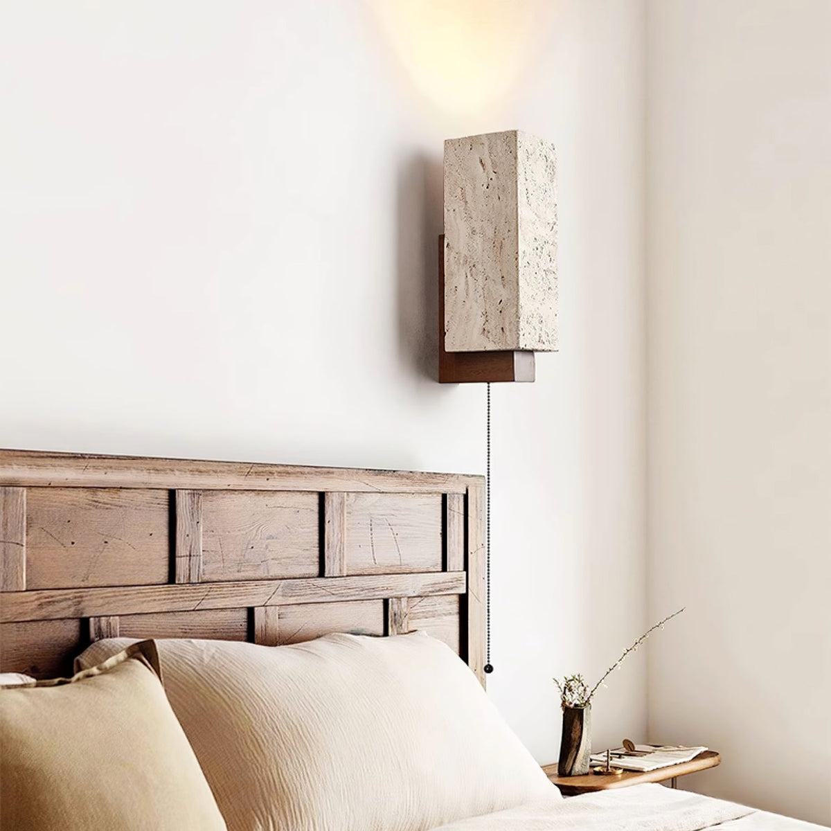 Terra Form Travertine Wall Sconce with Wood Accent