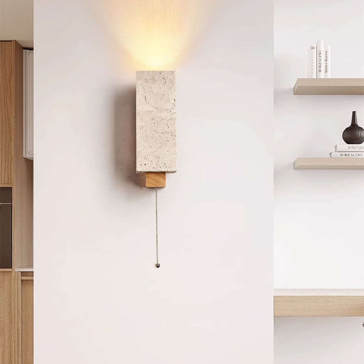Terra Form Travertine Wall Sconce with Wood Accent