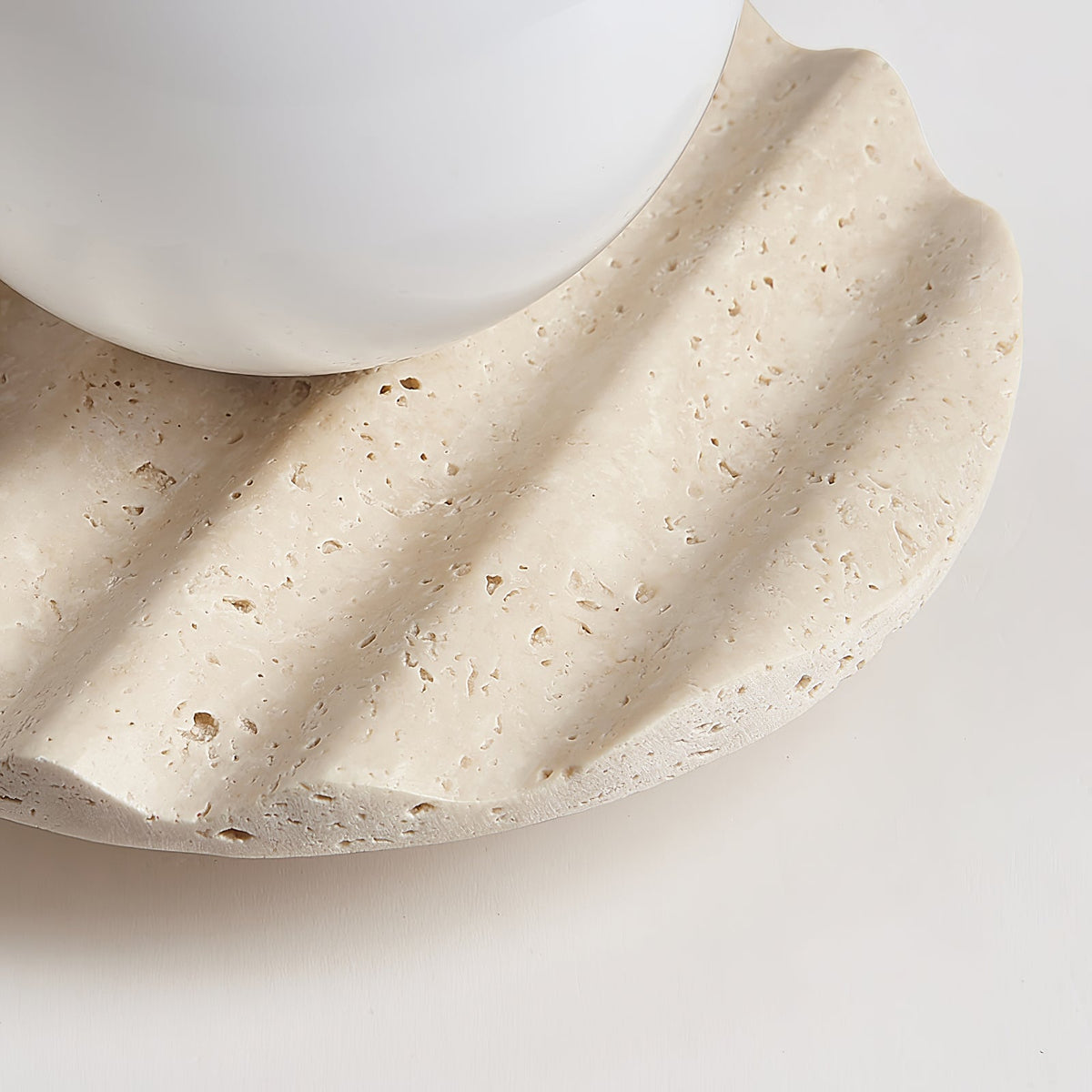 Terra Globe Ceiling Light in Hand-Chiseled Travertine with Opal Glass Shade