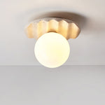 Terra Globe Ceiling Light in Hand-Chiseled Travertine with Opal Glass Shade