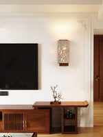 Terra Glow Corner Wall Sconce in Yellow Travertine and Walnut