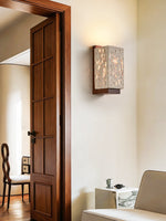 Terra Glow Corner Wall Sconce in Yellow Travertine and Walnut