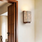 Terra Glow Corner Wall Sconce in Yellow Travertine and Walnut