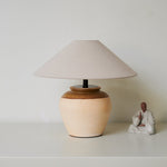 Terra Glow Ceramic Table Lamp with Linen Shade for Bedroom and Living Room