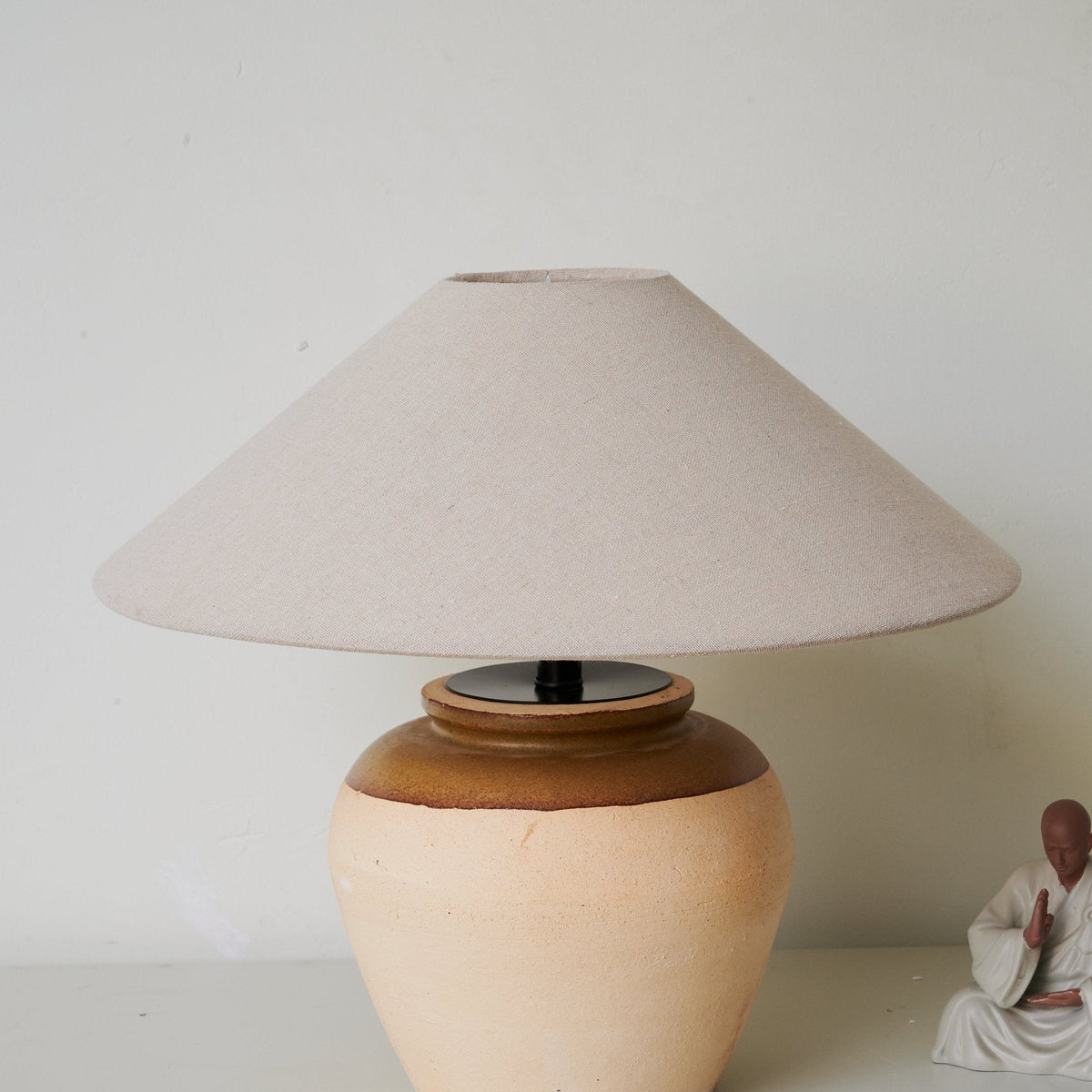 Terra Glow Ceramic Table Lamp with Linen Shade for Bedroom and Living Room