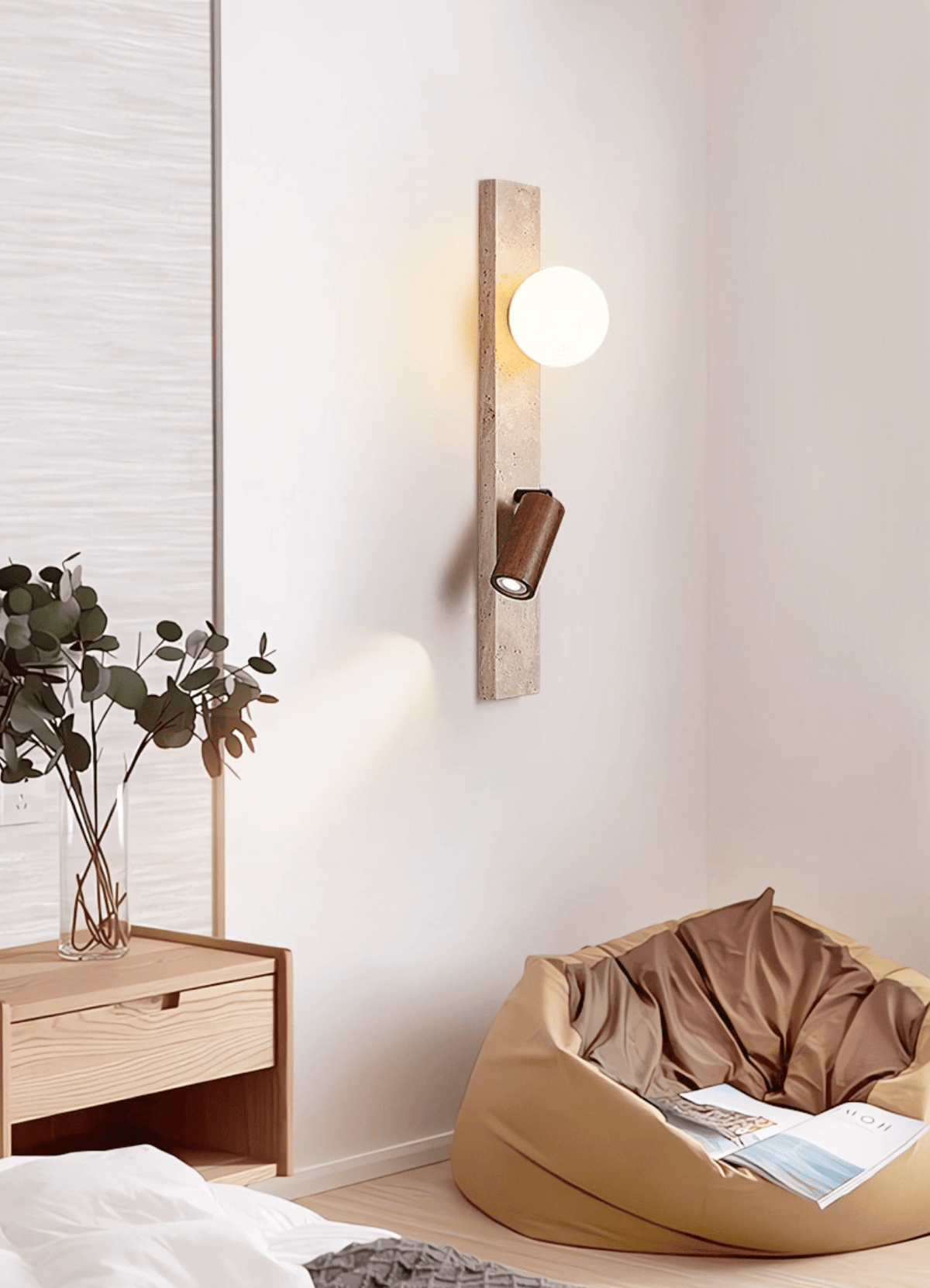 Terra Linear Wall Sconce in Travertine with Opal Glass Shade