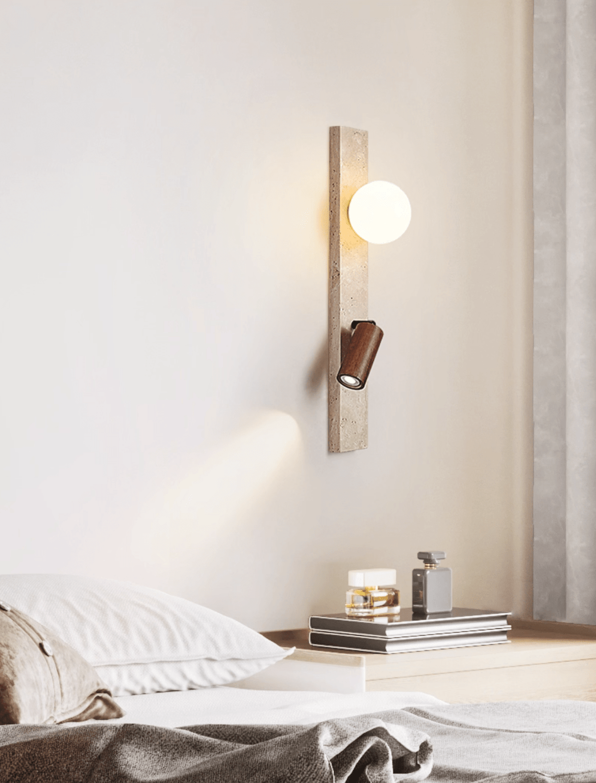 Terra Linear Wall Sconce in Travertine with Opal Glass Shade