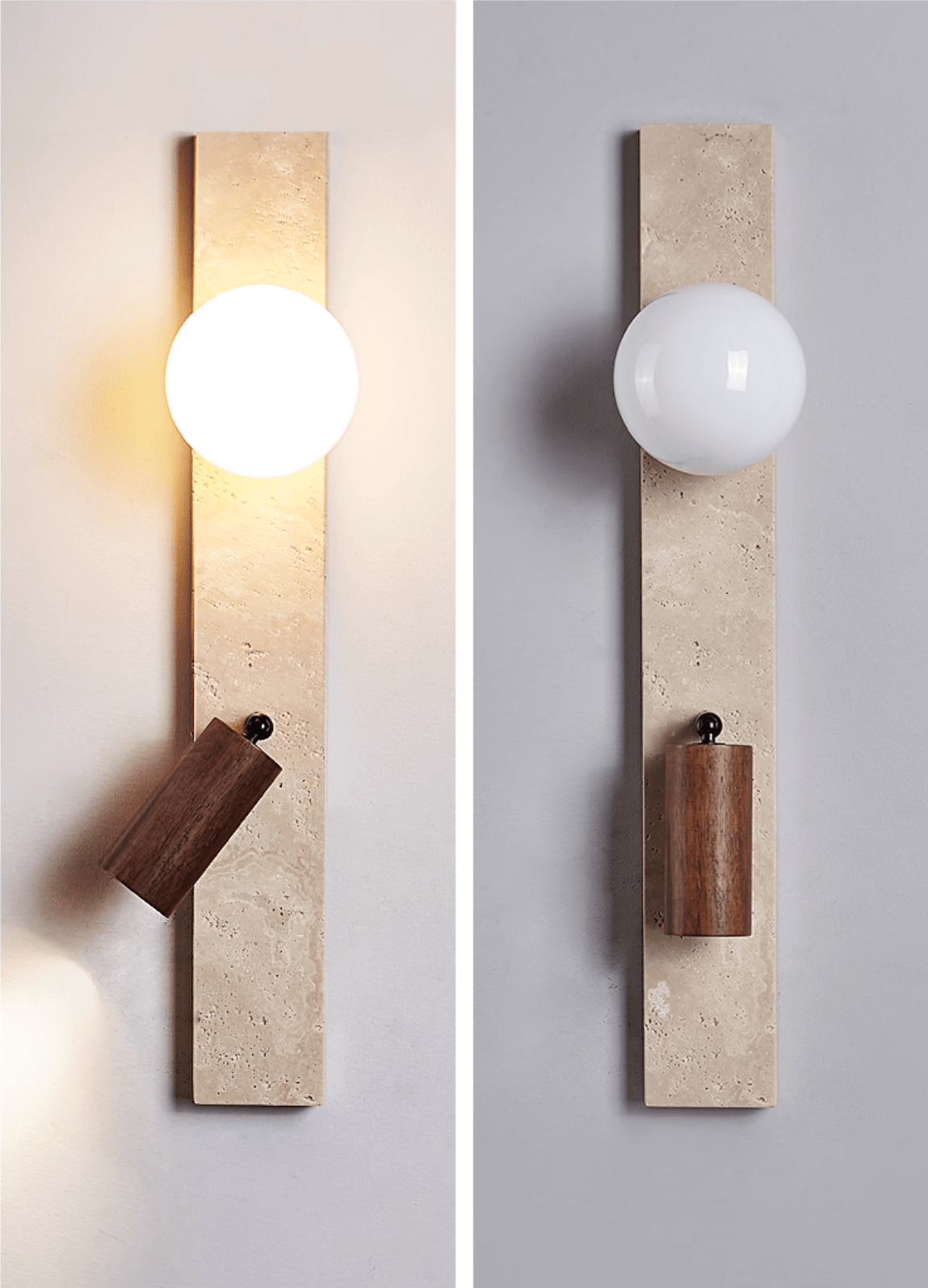 Terra Linear Wall Sconce in Travertine with Opal Glass Shade