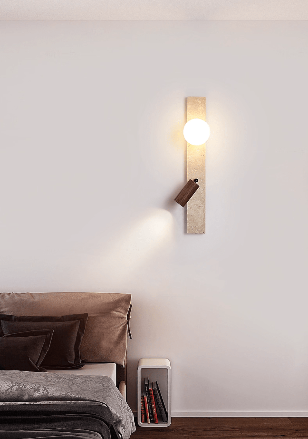 Terra Linear Wall Sconce in Travertine with Opal Glass Shade
