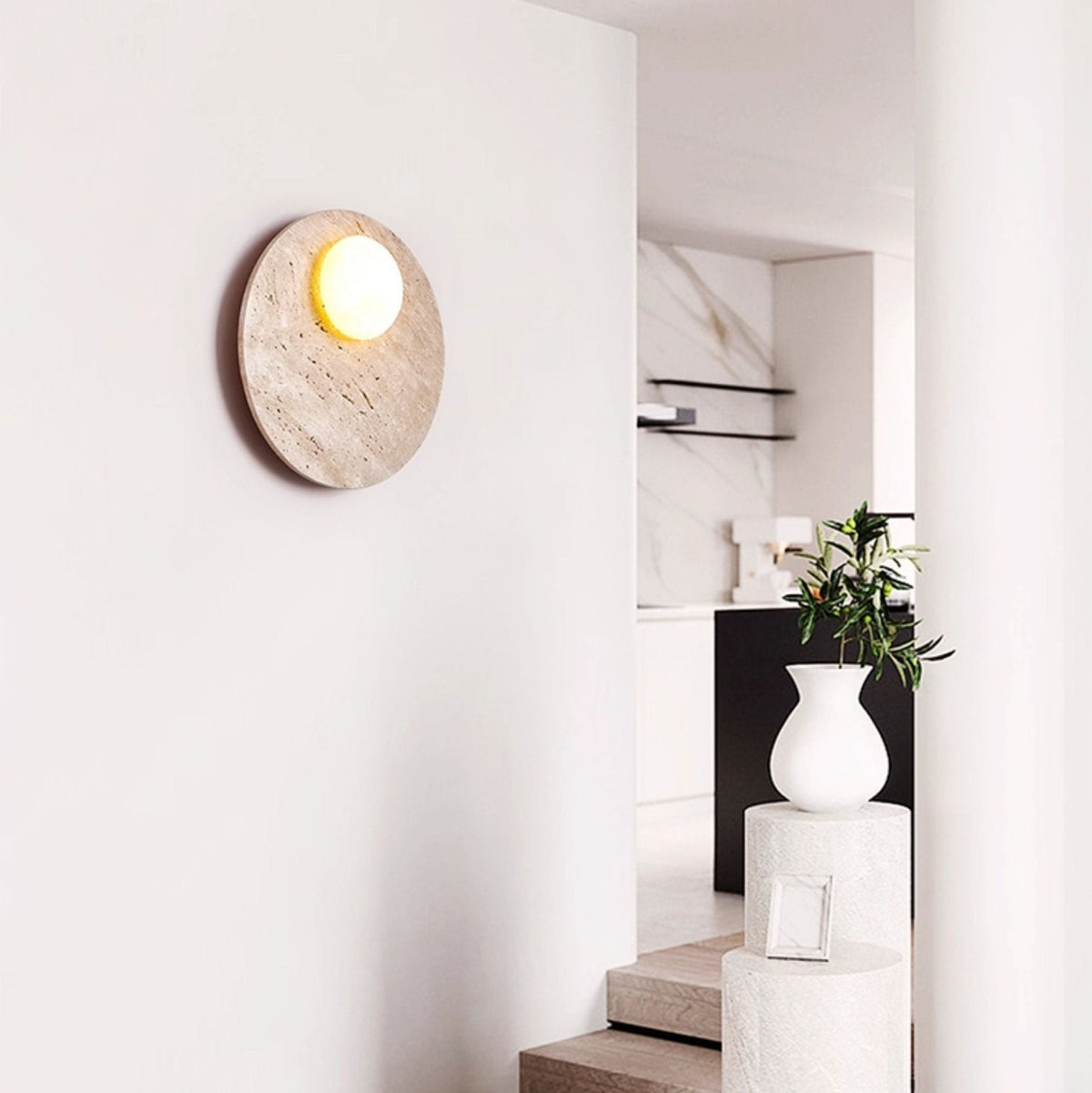 Terra Lume Orb Wall Sconce in Natural Travertine