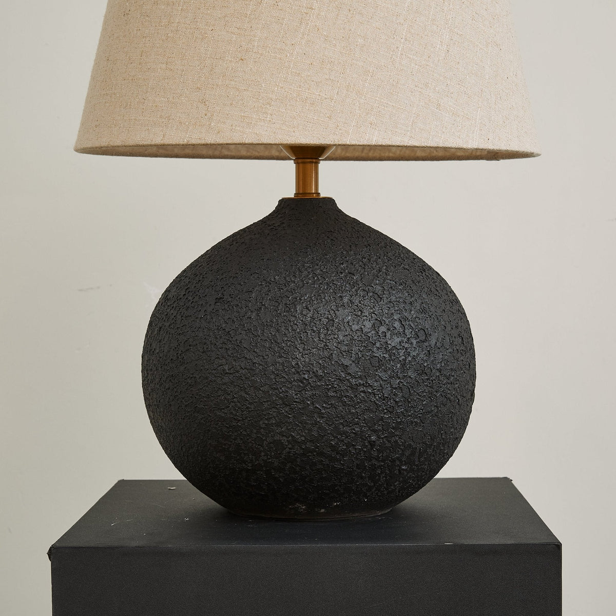Terra Noir Textured Ceramic Table Lamp with Linen Shade