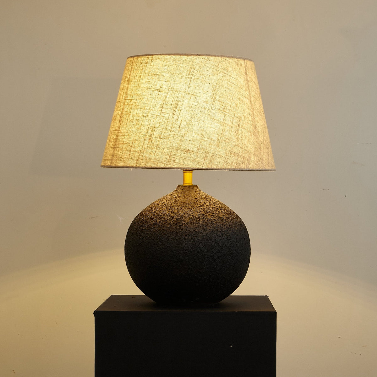 Terra Noir Textured Ceramic Table Lamp with Linen Shade