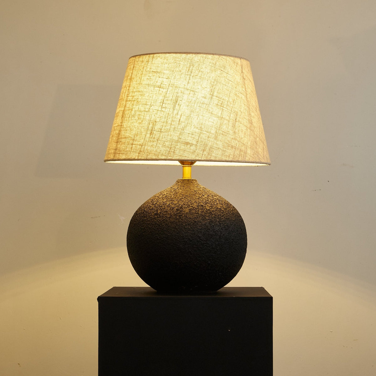 Terra Noir Textured Ceramic Table Lamp with Linen Shade