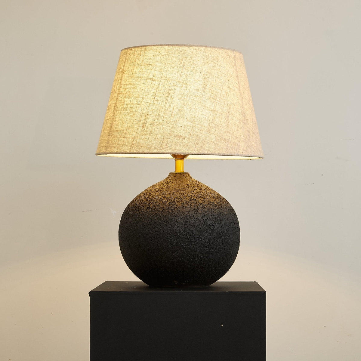 Terra Noir Textured Ceramic Table Lamp with Linen Shade