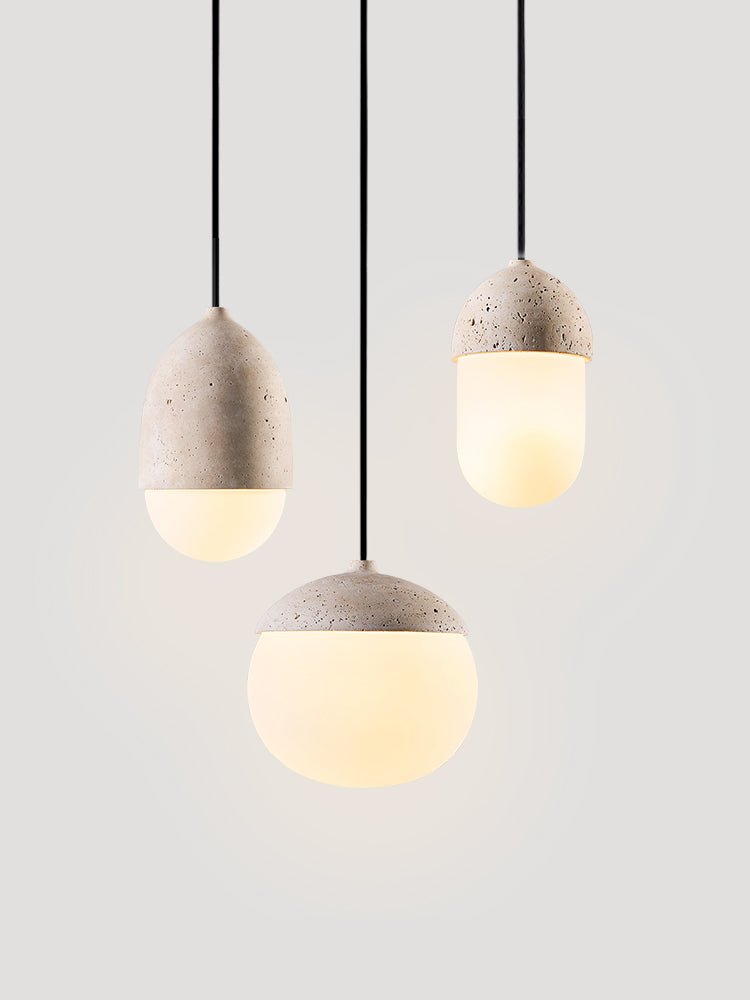 Terra Orb Cluster Pendant Light – Natural Travertine & Glass Trio