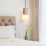 Terra Orb Pendant Light in Yellow Travertine with Opal Glass Globe