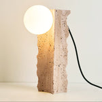Terra Orb Sculptural Travertine Table Lamp with Opaline Glass Shade
