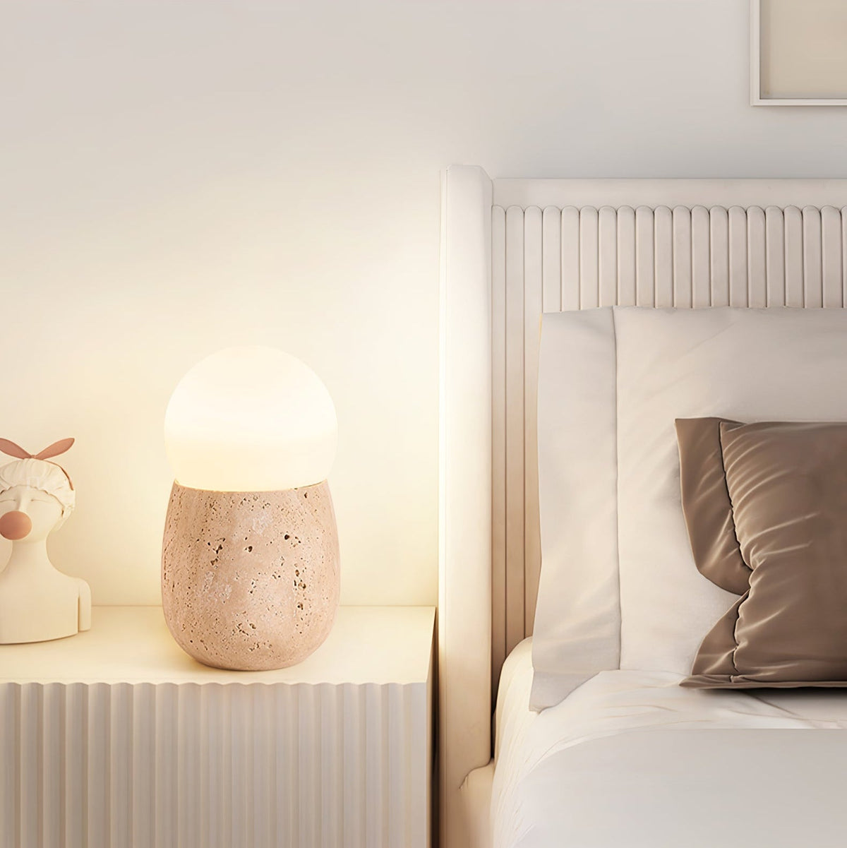 Terra Orb Travertine Table Lamp with Opal Glass Shade