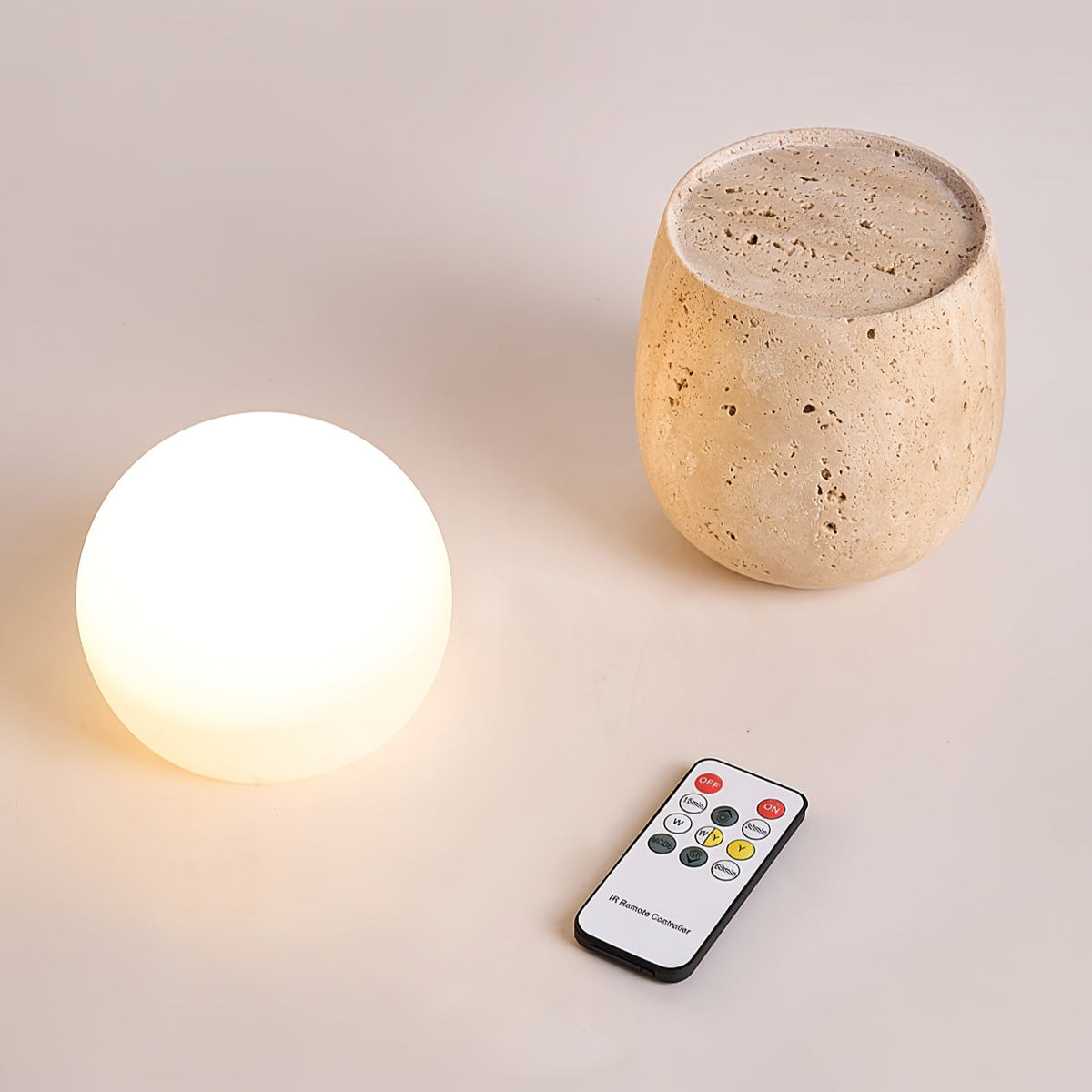 Terra Orb Travertine Table Lamp with Opal Glass Shade