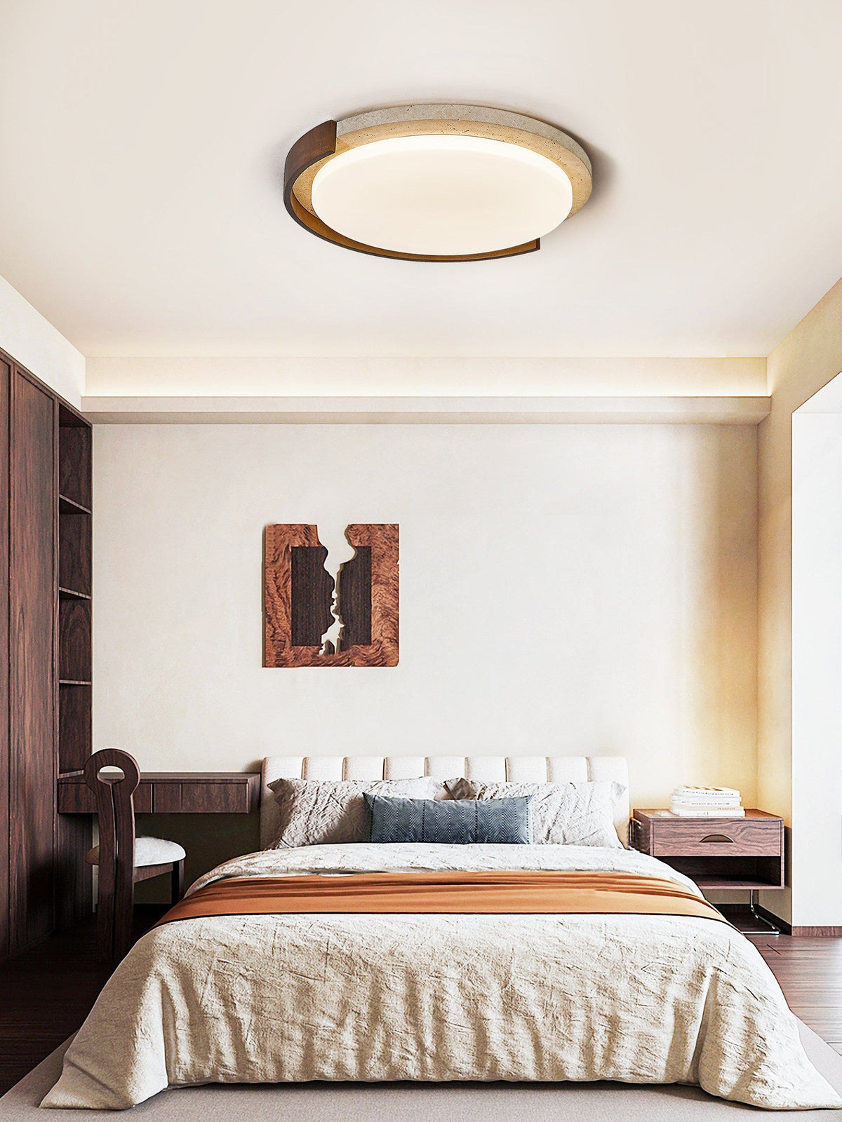 Terra Orbit Ceiling Light in Yellow Travertine and Wood
