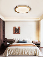 Terra Orbit Ceiling Light in Yellow Travertine and Wood