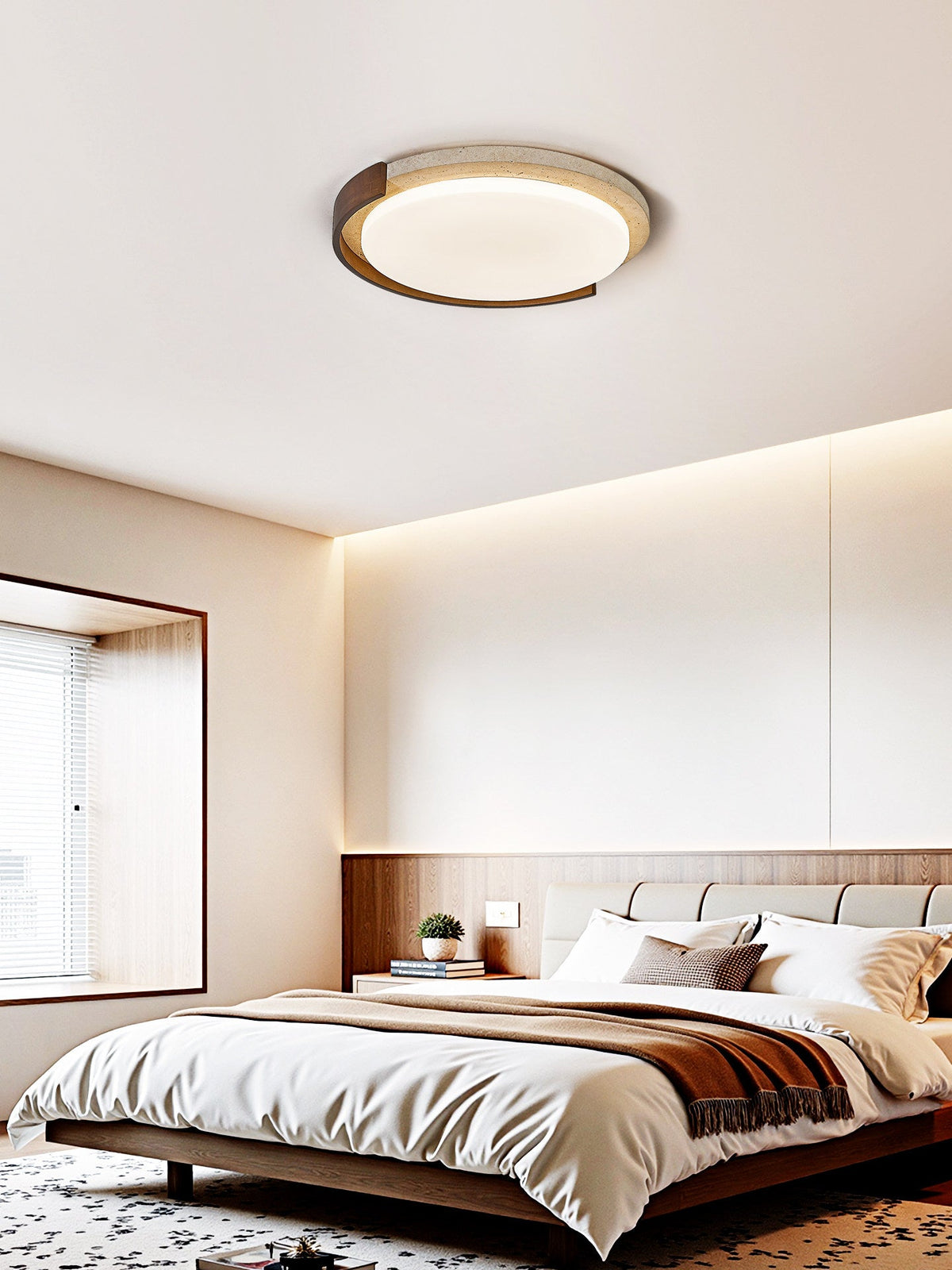 Terra Orbit Ceiling Light in Yellow Travertine and Wood