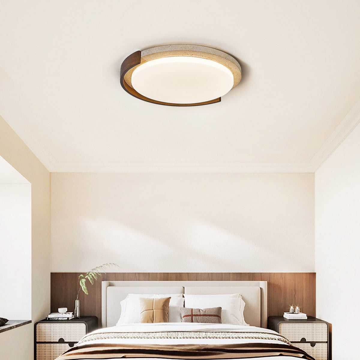 Terra Orbit Ceiling Light in Yellow Travertine and Wood