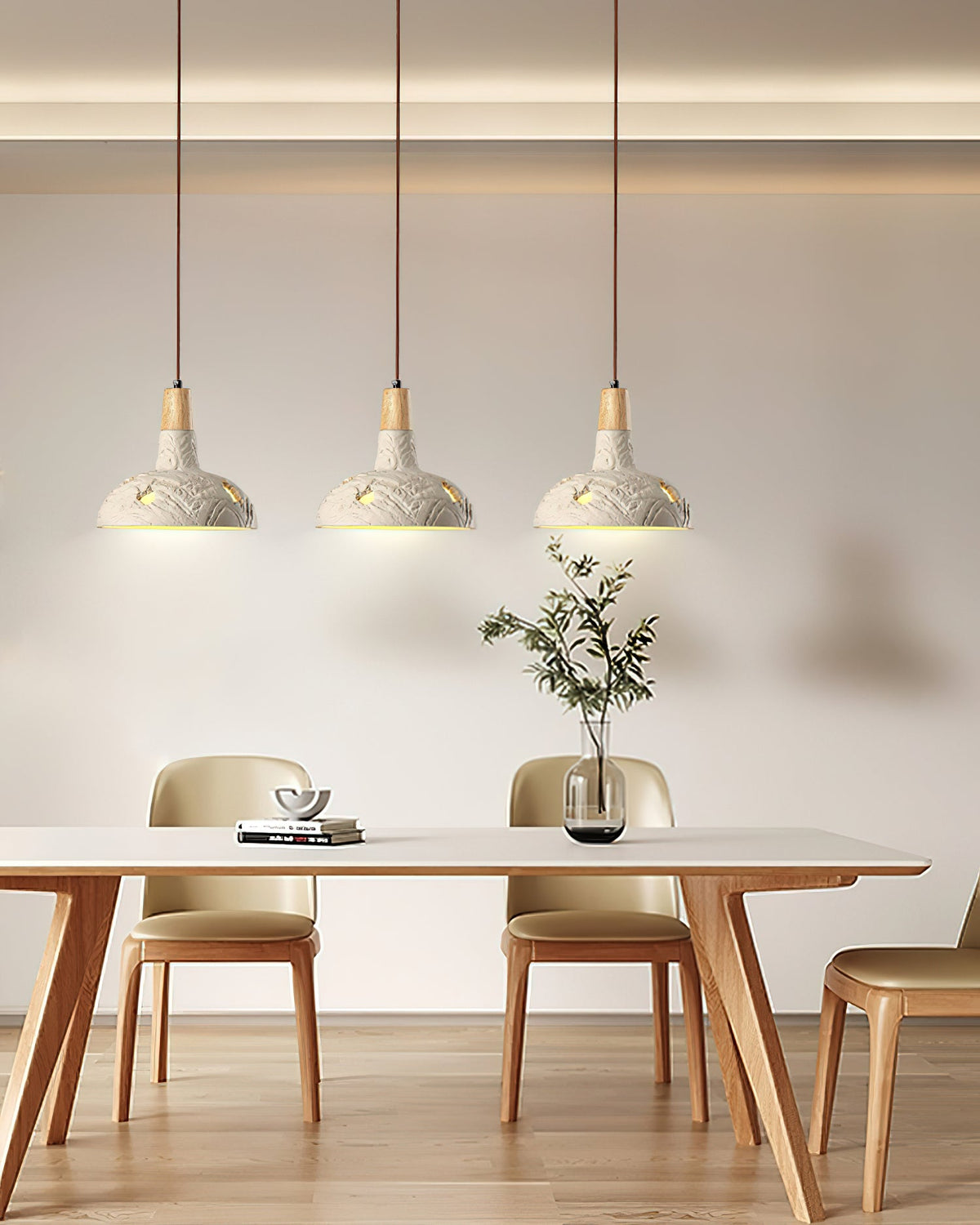 Cement Carve Pendant Light – Handcrafted Concrete & Wood Hanging Lamp for Dining, Kitchen, Living Room