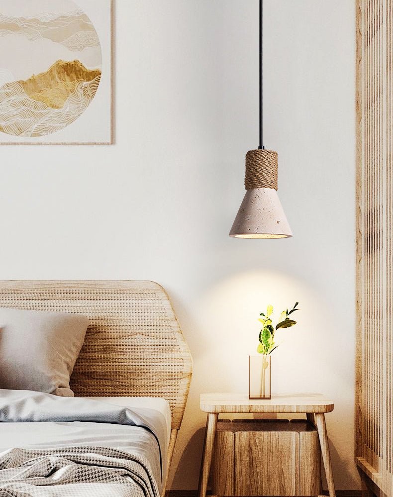 Terra Rope Pendant Light – Natural Travertine & Jute Hemp Rope Ceiling Lamp