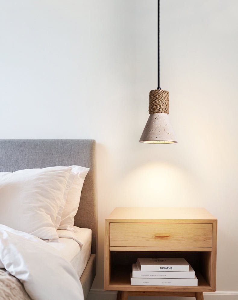 Terra Rope Pendant Light – Natural Travertine & Jute Hemp Rope Ceiling Lamp