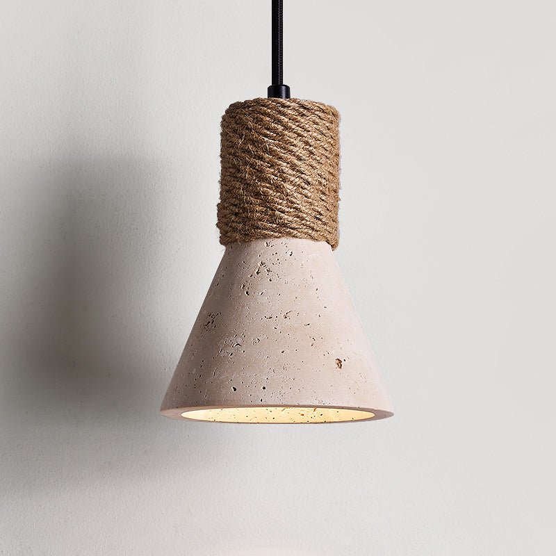 Terra Rope Pendant Light – Natural Travertine & Jute Hemp Rope Ceiling Lamp