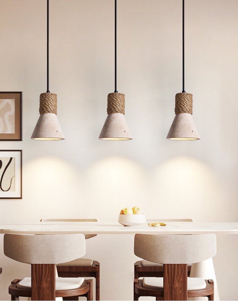 Terra Rope Pendant Light – Natural Travertine & Jute Hemp Rope Ceiling Lamp