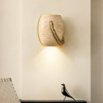 Terra Rope Wall Sconce in Natural Travertine with Hemp Rope
