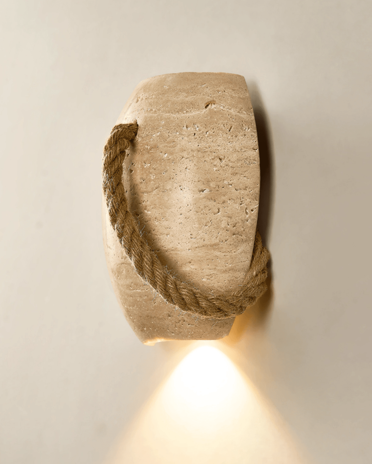 Terra Rope Wall Sconce in Natural Travertine with Hemp Rope
