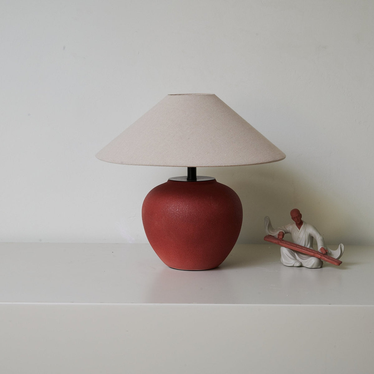 Terra Rouge Ceramic Table Lamp with Linen Shade for Living Room & Bedroom