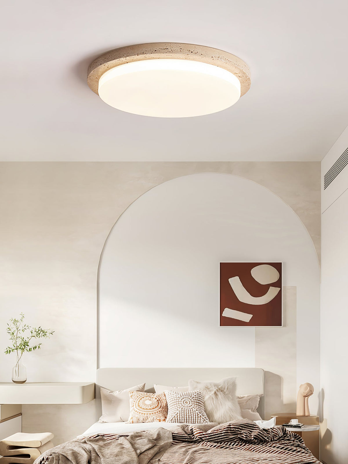 Terra Round Travertine LED Ceiling Light in Natural Stone Finish