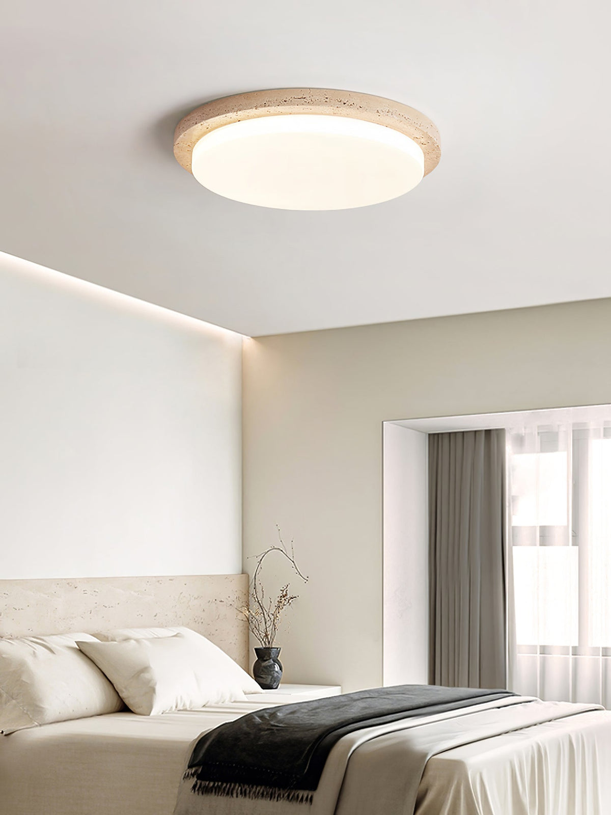 Terra Round Travertine LED Ceiling Light in Natural Stone Finish