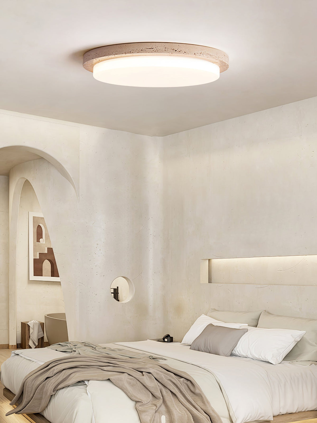 Terra Round Travertine LED Ceiling Light in Natural Stone Finish