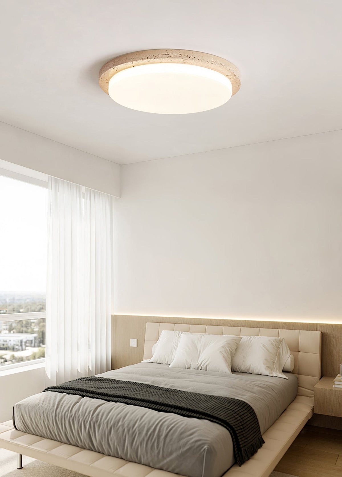 Terra Round Travertine LED Ceiling Light in Natural Stone Finish