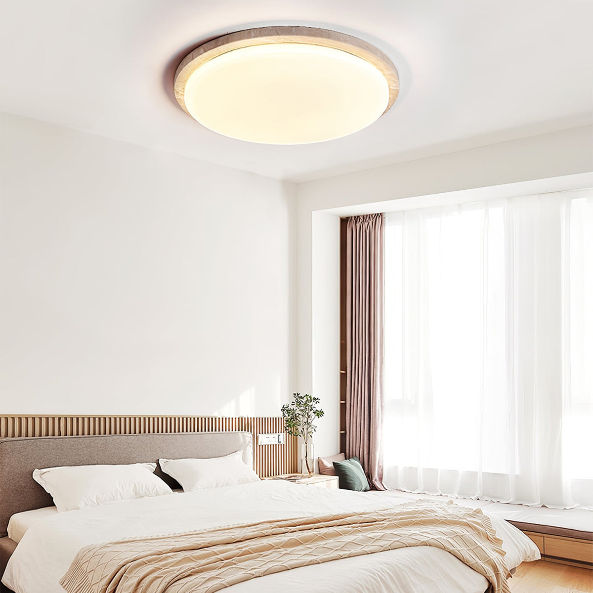 Terra Round Travertine LED Ceiling Light in Natural Stone Finish