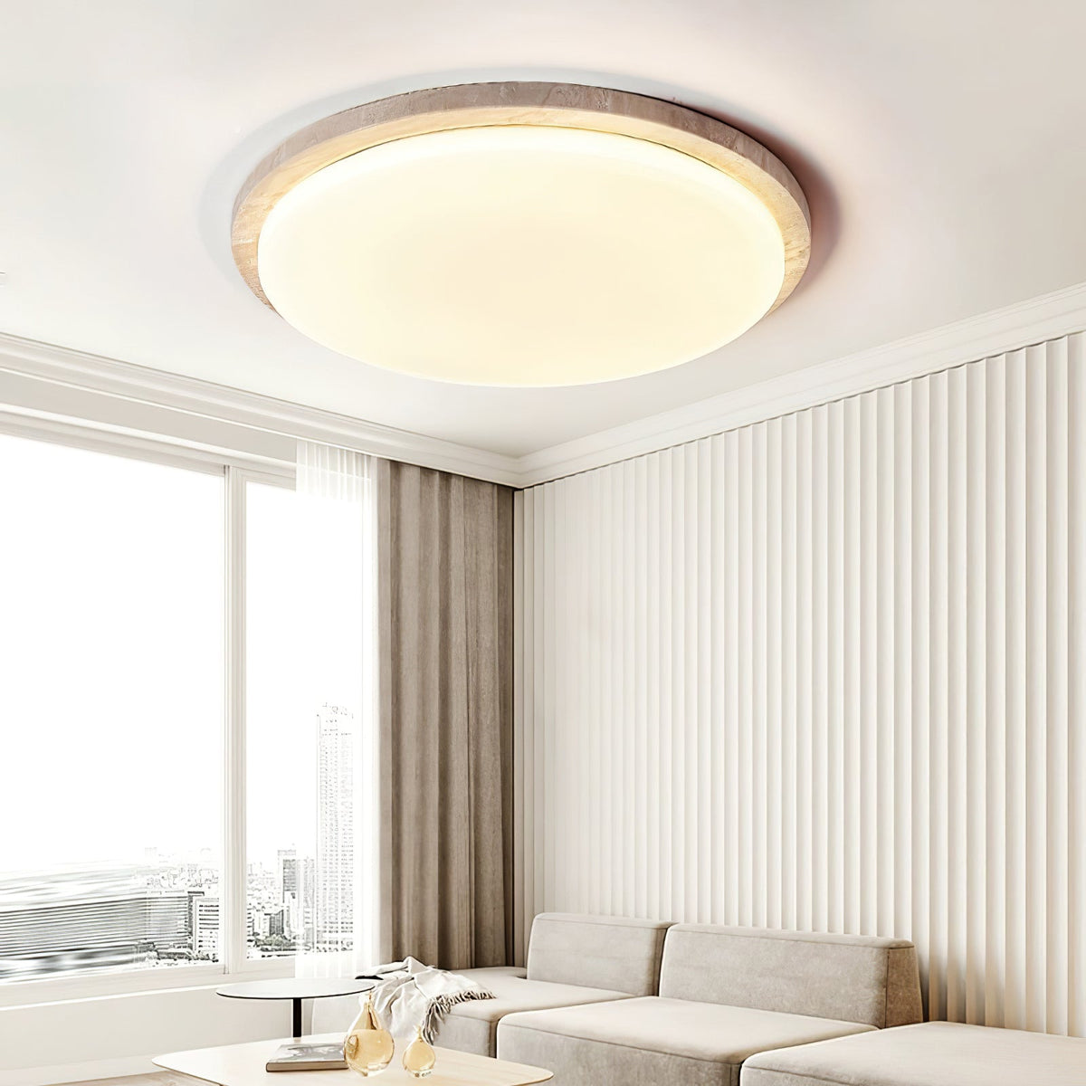 Terra Round Travertine LED Ceiling Light in Natural Stone Finish