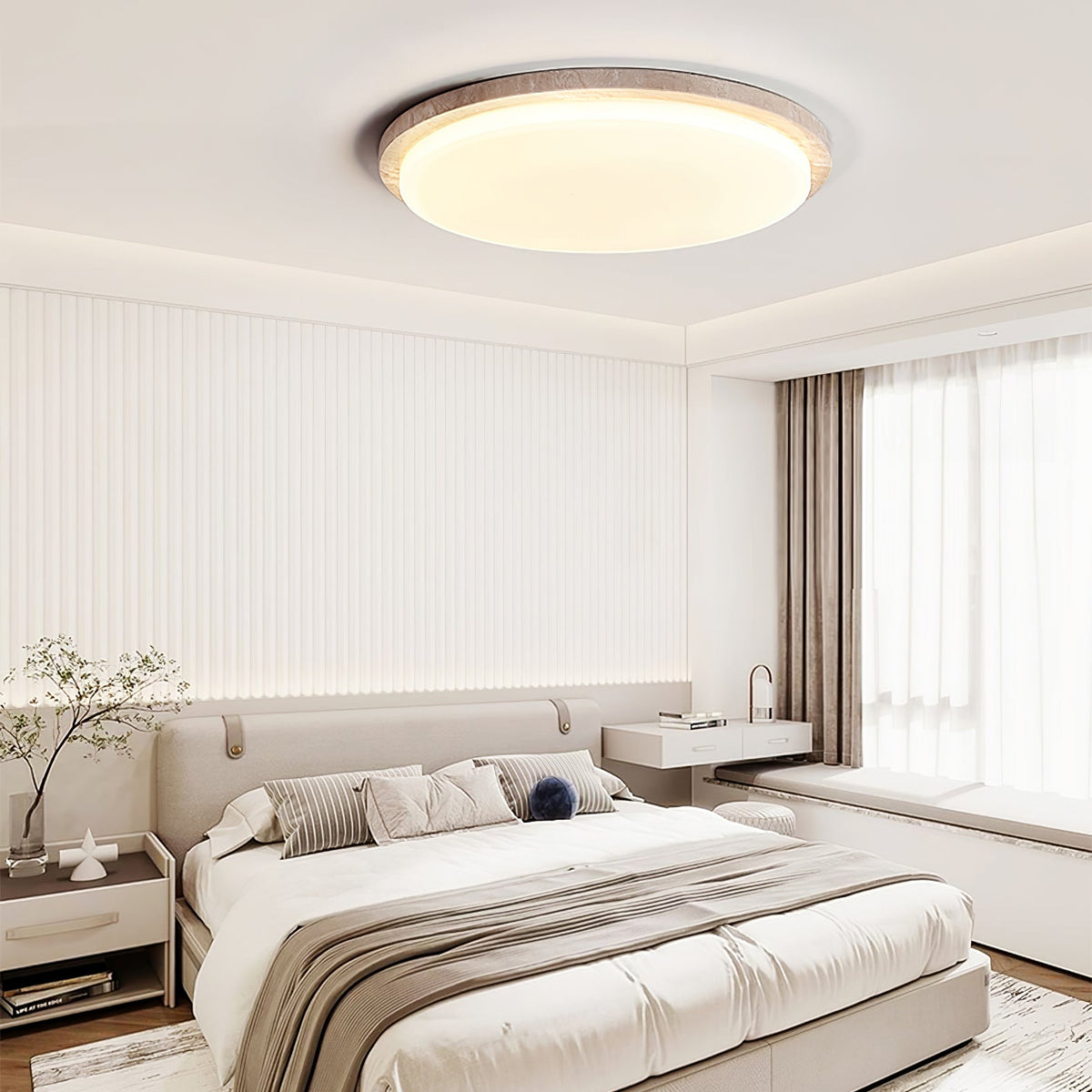 Terra Round Travertine LED Ceiling Light in Natural Stone Finish