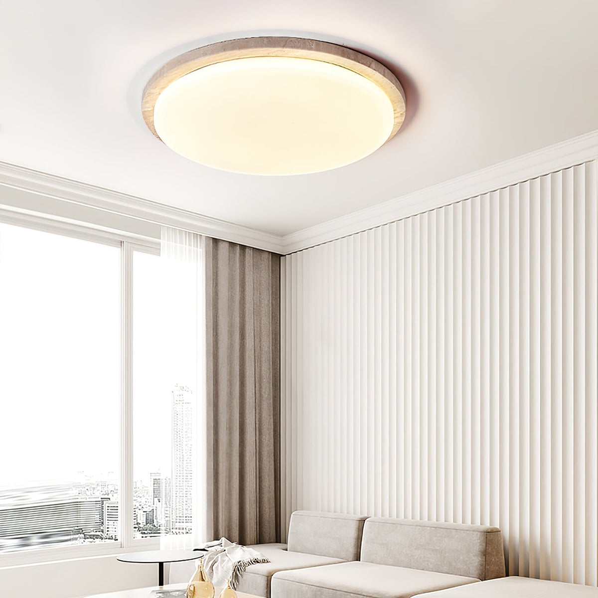 Terra Round Travertine LED Ceiling Light in Natural Stone Finish