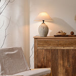 Terra Rustica Ceramic Table Lamp with Linen Shade for Bedroom and Living Room