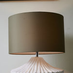 Terra Shell Ceramic Table Lamp with Olive Fabric Shade for Bedroom and Living Room