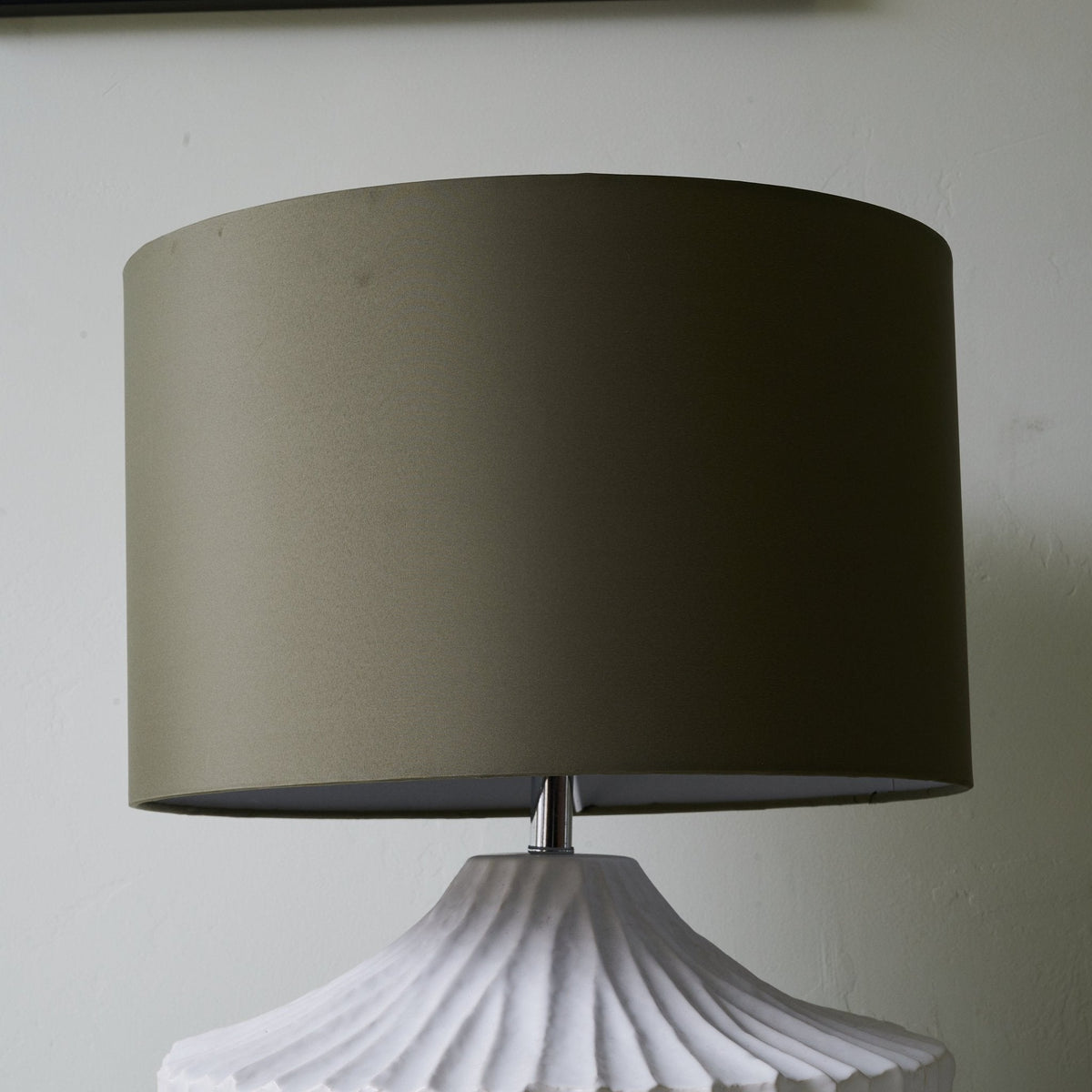 Terra Shell Ceramic Table Lamp with Olive Fabric Shade for Bedroom and Living Room