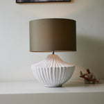 Terra Shell Ceramic Table Lamp with Olive Fabric Shade for Bedroom and Living Room