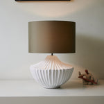 Terra Shell Ceramic Table Lamp with Olive Fabric Shade for Bedroom and Living Room
