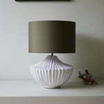 Terra Shell Ceramic Table Lamp with Olive Fabric Shade for Bedroom and Living Room